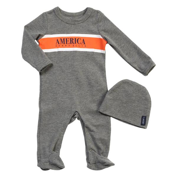 Baby Boy (3-9M) Perry Ellis America Sleeper &amp; Hat Set - Charcoal - image 