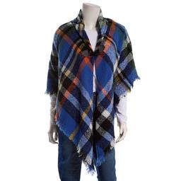 Womens Renshun Plaid Fray Edges Cape