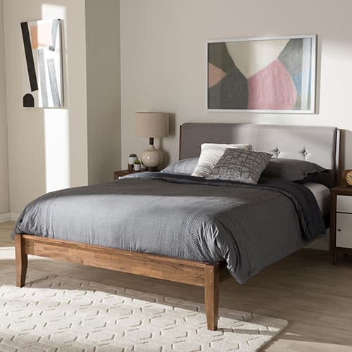 Baxton Studio Leyton Mid-Century Wood Queen Platform Bed
