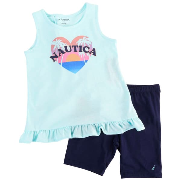 Girls &#40;4-6x&#41; Nautica Heart Tank Top & Bike Shorts Set - image 