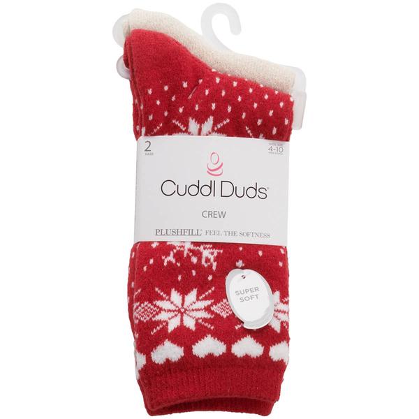 Womens Cuddl Duds 2Pk Reindeer Snowflake Knit Crew Sock - image 