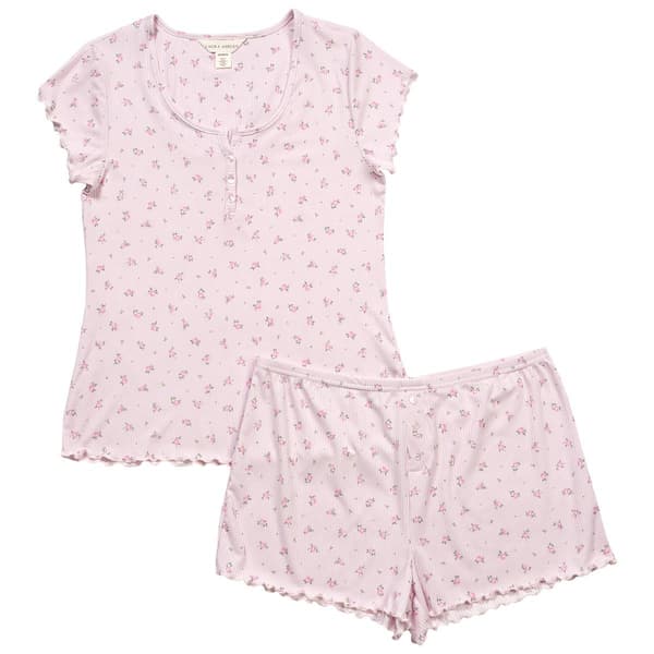 Womens Laura Ashley(R) Cap Sleeve Rose Bud Short Pajamas Set