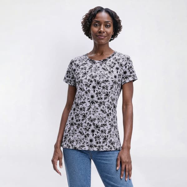 Petite Preswick & Moore(R) Short Sleeve Toile Floral Tee - image 