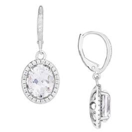 Silver Plated Cubic Zirconia Oval Lever Back Earrings