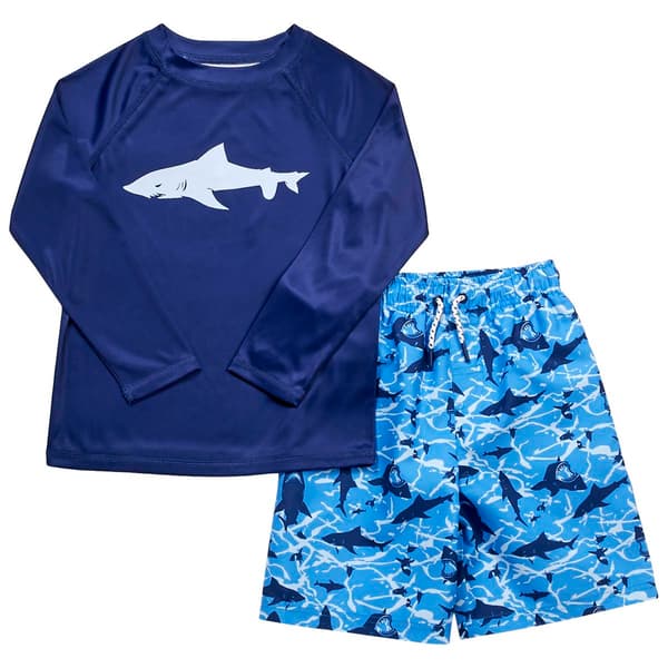 Boys (4-7) SSURFZONE(R) Shark Long Sleeve Rash Guard Swimsuit - image 
