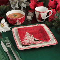 222 Fifth Northwood Cottage Holiday 12pc Porcelain Dinnerware Set