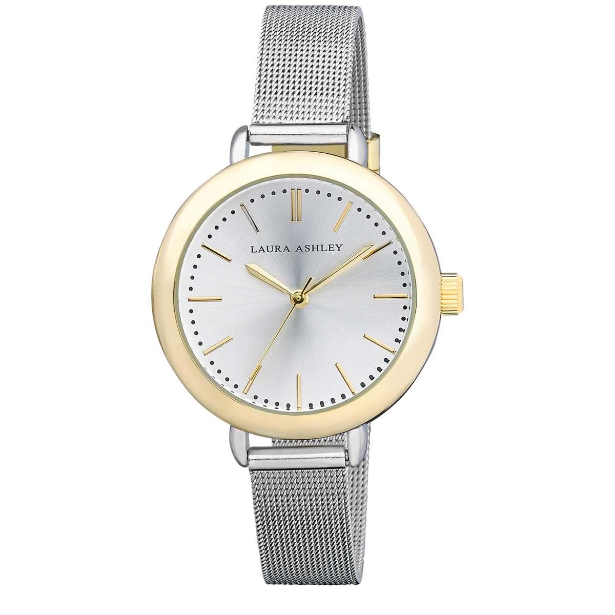 Womens Laura Ashley(R) Two-Tone Mesh Band Classic Watch LA31026TT