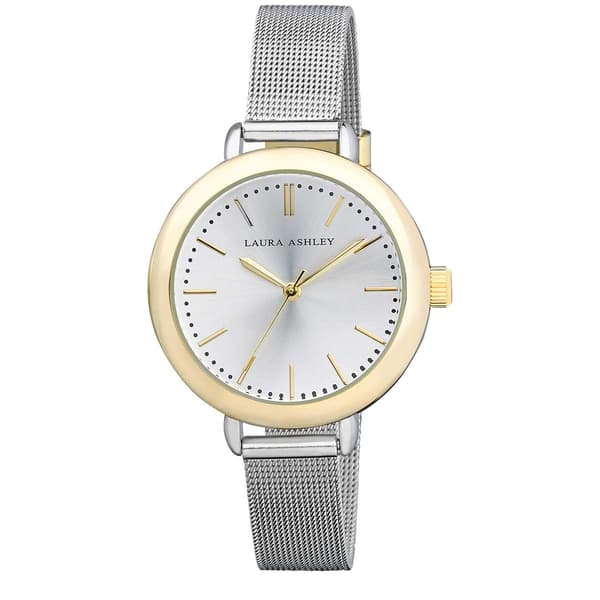 Womens Laura Ashley(R) Two-Tone Mesh Band Classic Watch LA31026TT - image 