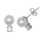 Sterling Silver CZ & Glass Pearl Stud Earrings - image 1