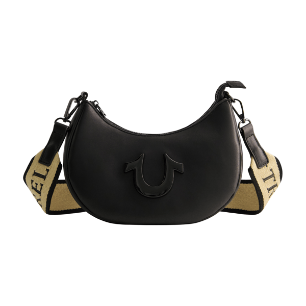 True Religion Logo Strap Crescent Hobo Bag