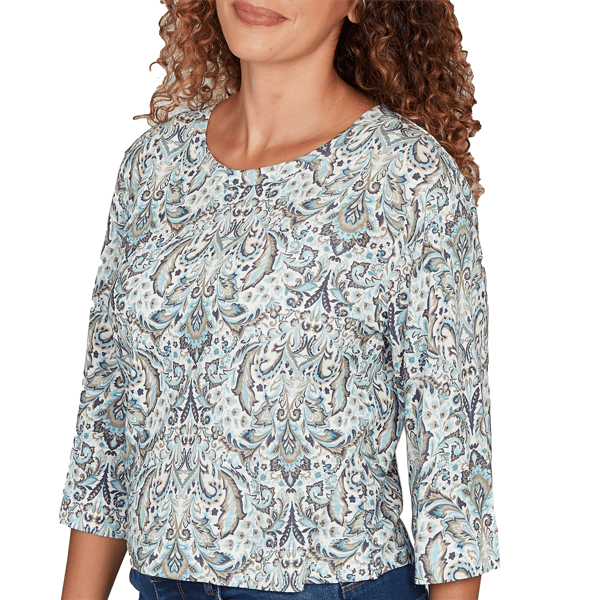 Womens Skye’s the Limit Fresh Start 3/4 Sleeve Jacquard Blouse