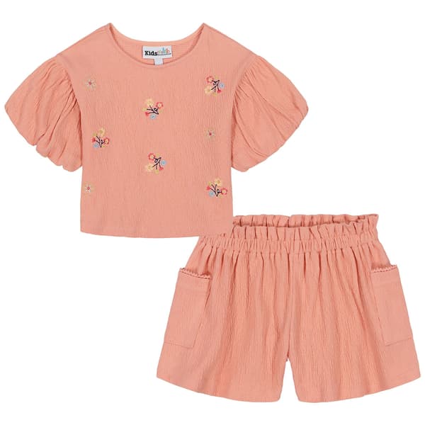 Girls (4-6x) Kids Headquarters(R) Embroidered Puff Sleeve Top Set - image 