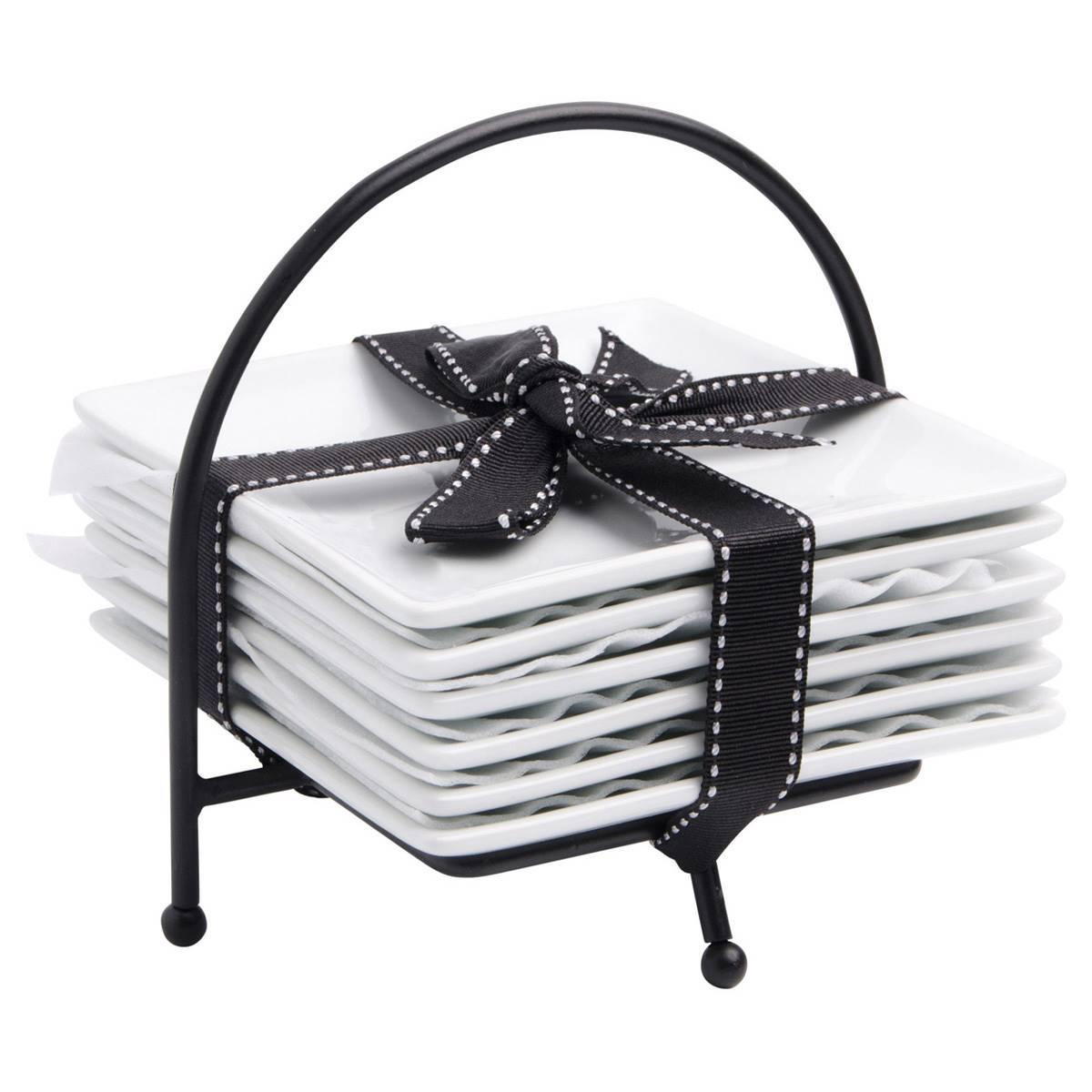 Home Essentials White Set of 6 Appetizer Plates with Rack