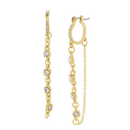 Steve Madden Gold Dangle Chains & Stone Gems Hoop Earrings