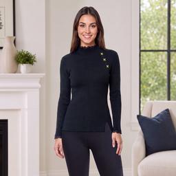 Womens Nicole Miller Long Sleeve Lace Neck Button Sweater