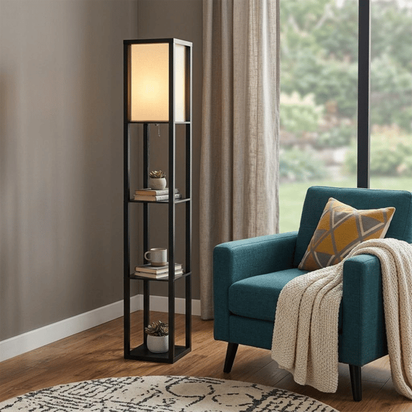 HomeRoots 72in. Solid Wood Column Floor Lamp - image 
