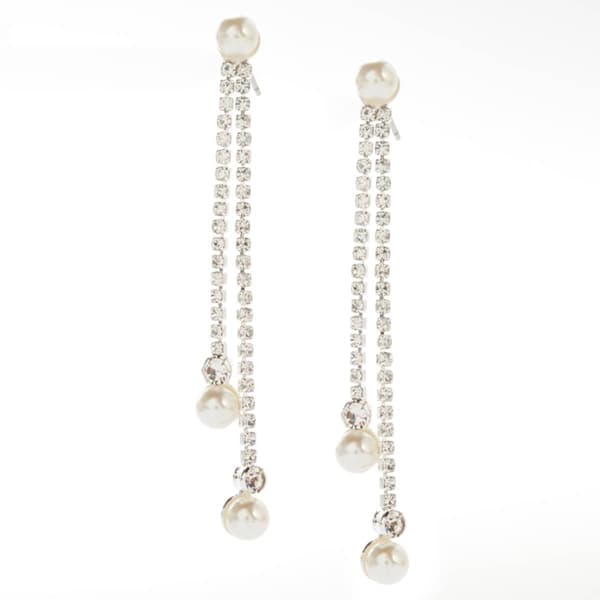 Rosa Rhinestones Pearl Tassel Drop Earrings - image 