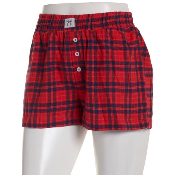 Juniors Derek Heart Flannel Plaid Boxer Shorts w/ Bow Patch