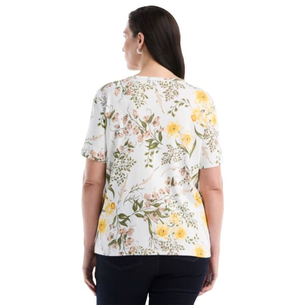 Plus Size Rafaella® Short Sleeve Garden Floral Lace Up Blouse