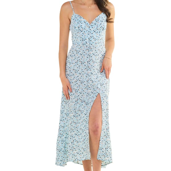 Juniors Emerald Sundae Floral Twill Maxi Dress with Slit