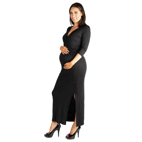 Womens 24/7 Comfort Apparel Maternity Side Slit Wrap Dress