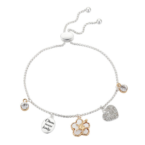 Shine Ohana Means Family Flower Crystal Heart Bolo Bracelet - image 