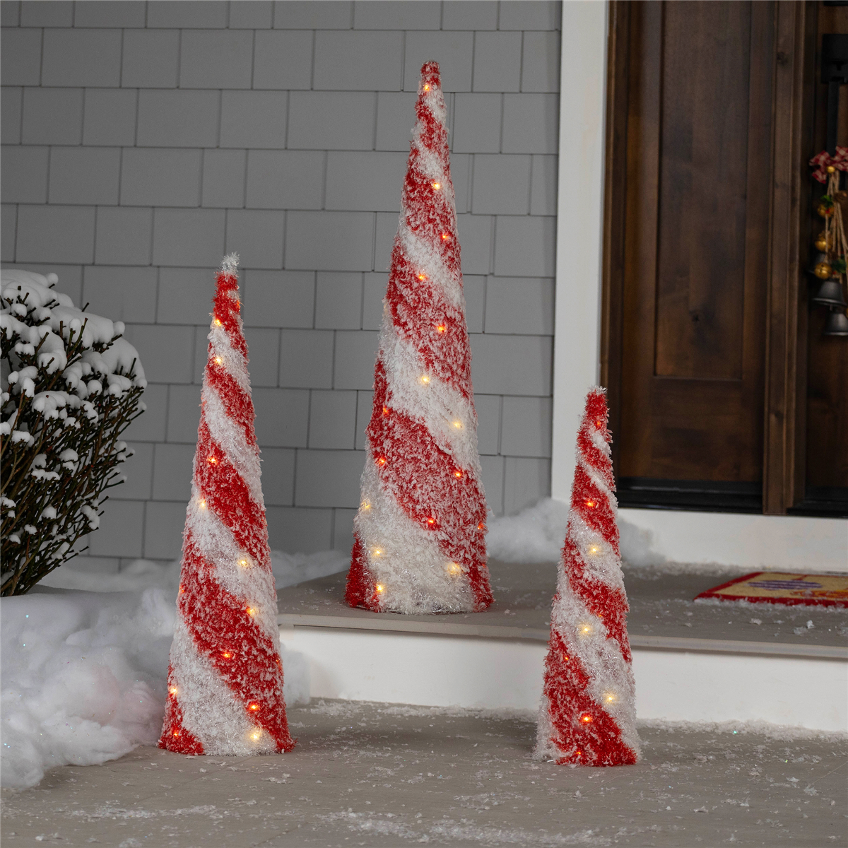 Northlight Snowy Candy Cane Christmas Cone Tree Decor-Set of 3