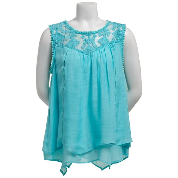 Womens John Paul Richard Sleeveless Tiered Lace Yoke Blouse - image 