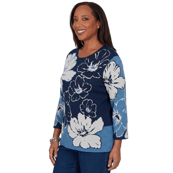 Womens Alfred Dunner Good To Go Floral Patch Sweater