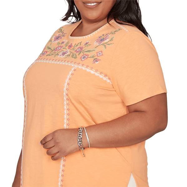 Plus Size Alfred Dunner Beachcomber Floral Embroidery Tee