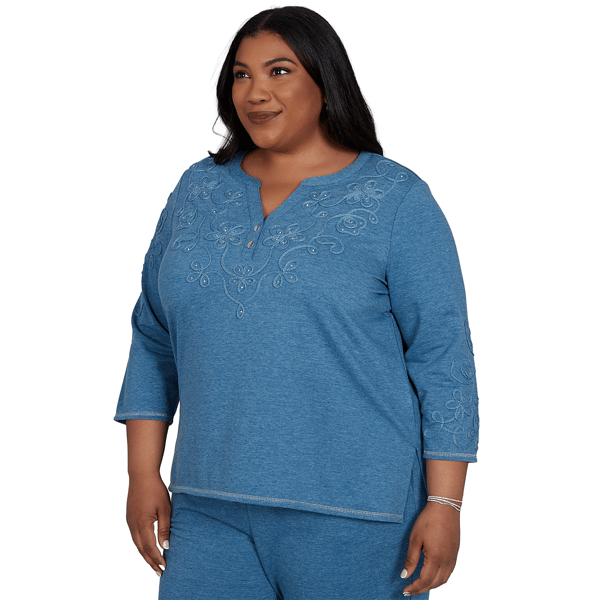 Plus Size Alfred Dunner Provence Floral Soutache Henley Blouse