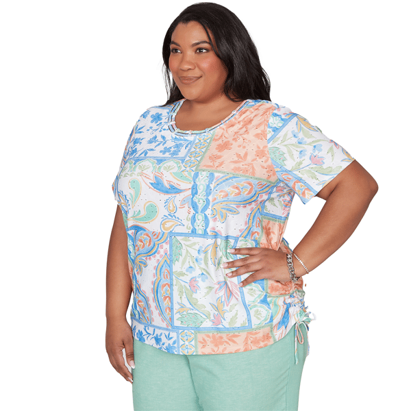 Plus Size Alfred Dunner Caribbean Blues Patchwork Paisley Blouse