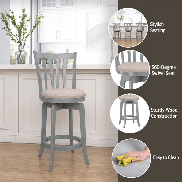 HH2 Home Savana Blue Wood Swivel Counter Height Stool