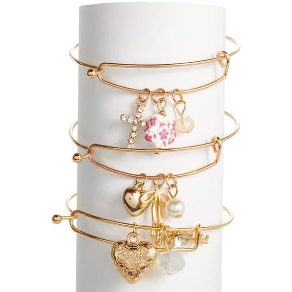 Ashley 3pc. Bangle with Pave Stone Cross/Pearls/Heart Charms - image 