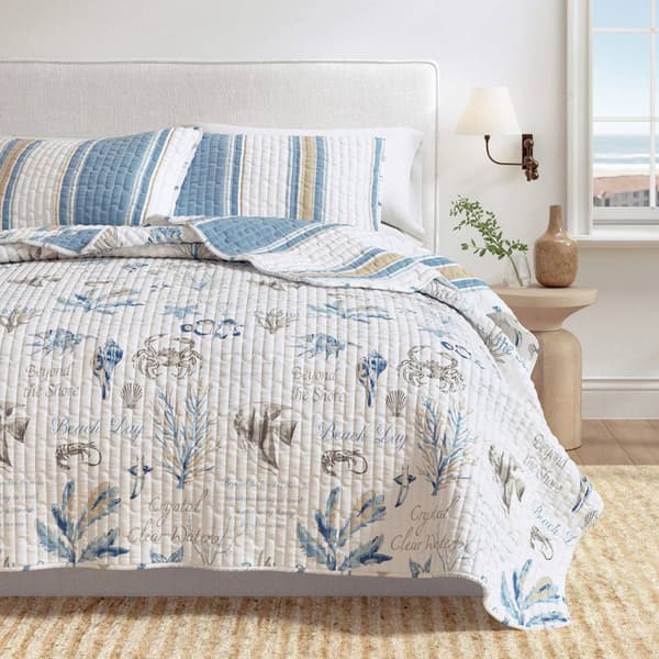 FreshFolds New Castle 3pc. Reversible Stripe Coastal Quilt Set