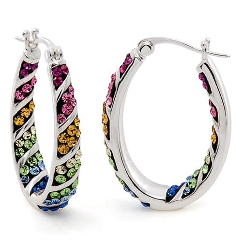 Silver Plated Brass Rainbow Crystal Hoop Earrings - image 