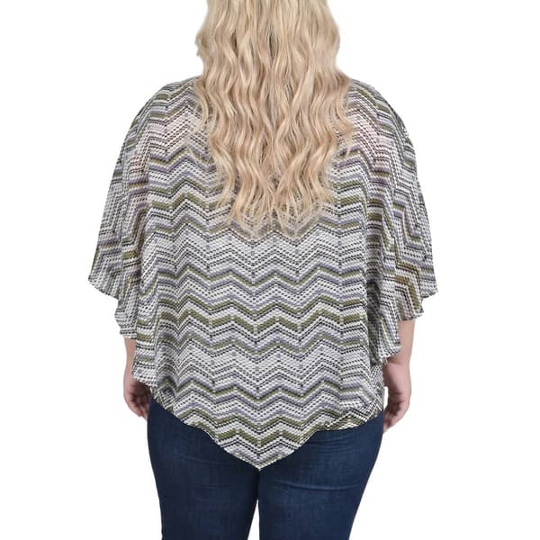 Plus Size NY Collection 3-Ring Neckline Chevron Poncho Blouse
