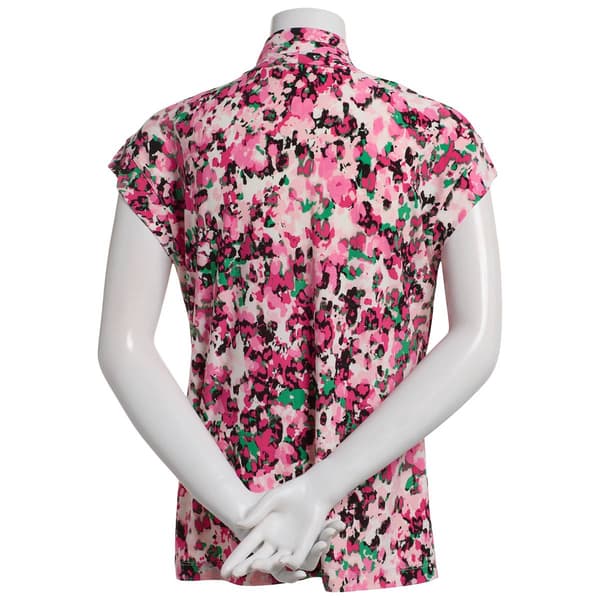 Plus Size Kasper Extend Sleeve Funnel Neck Floral Top-Pink