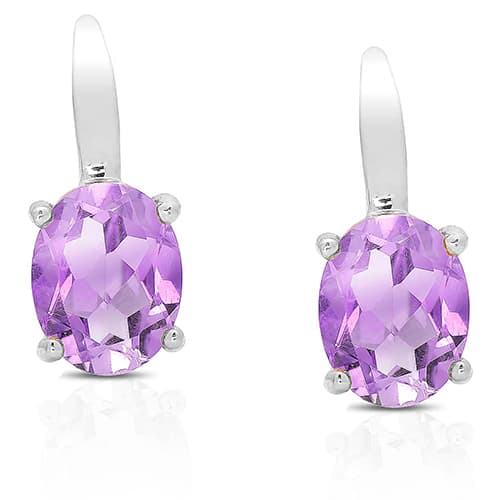 Sterling Silver & Amethyst Oval Drop Earrings