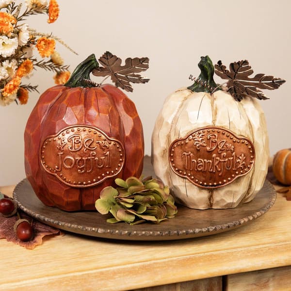 Northlight Seasonal Autumn Harvest "Be Joyful" Pumpkin Figurines