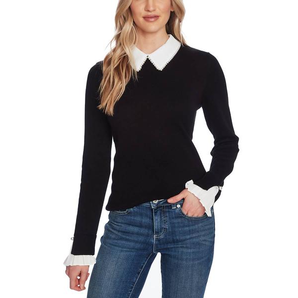 Womens Cece Long Sleeve Contrast Pearl Collar Sweater