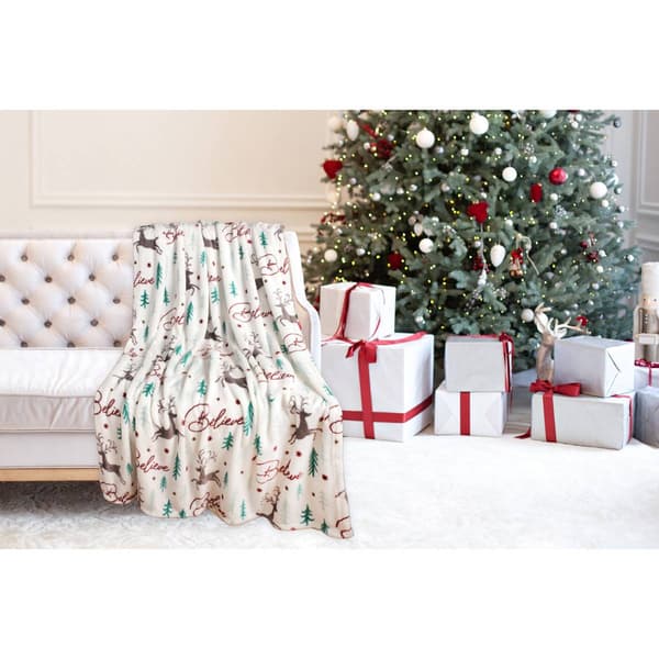 Kathy Ireland Deer Forest Holiday Flannel Reversible Throw