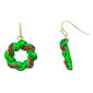Green Holiday Wreath Drop Earrings with Red Stone Accents - image 1