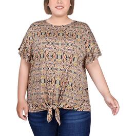 Plus Size NY Collection Short Bell Sleeve Print ITY Top-Colorful