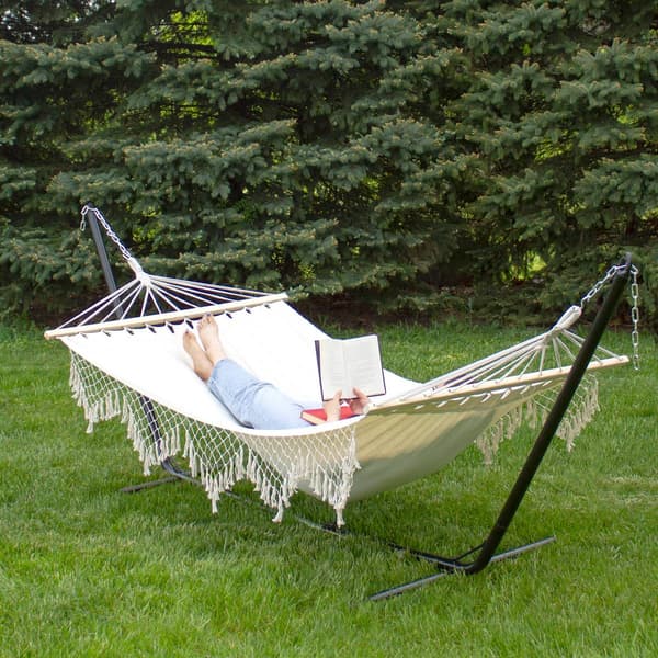 Northlight Seasonal Macrame Cotton Hammock with Wooden Bars