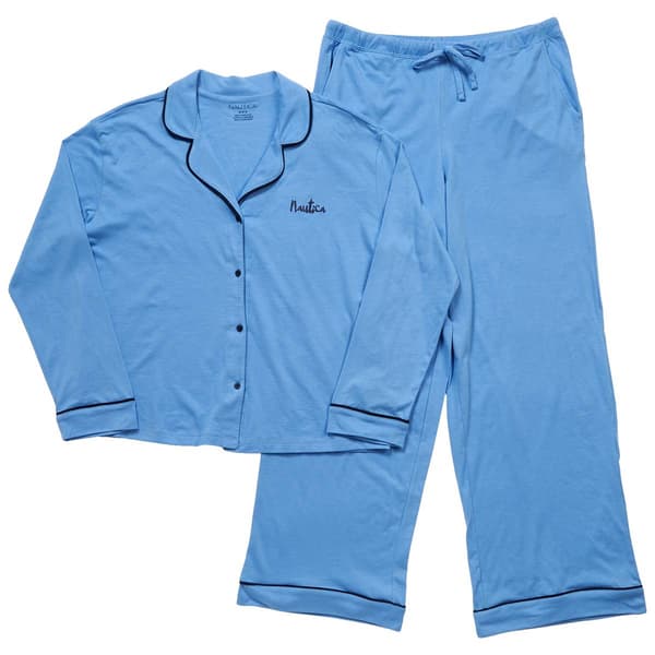 Womens Nautica 3/4 Sleeve Solid Logo Pajama Top - image 