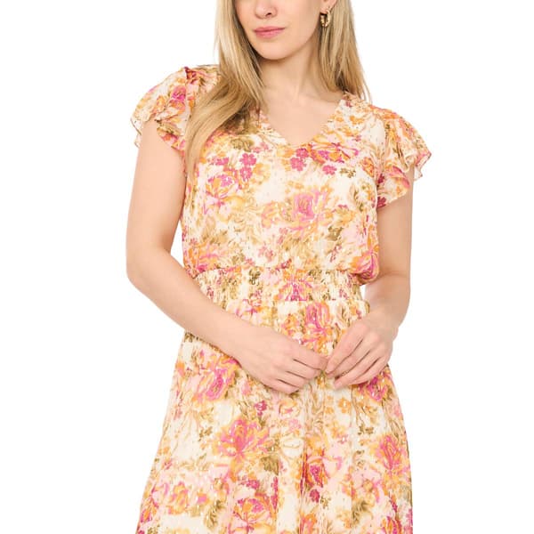 Petite MSK Cap Flutter Sleeve Smock Waist Floral Midi Dress