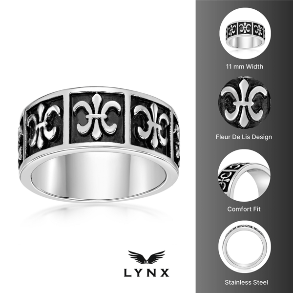 Mens Lynx Antique Finish Fleur De Lis Ring  Stainless Steel Ring
