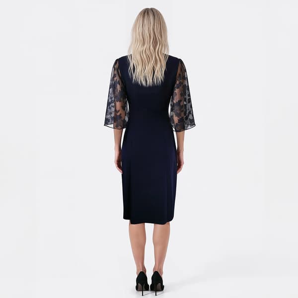 Womens Connected Apparel 3/4 Sheer Sleeve Side Ruch Sheath Dress