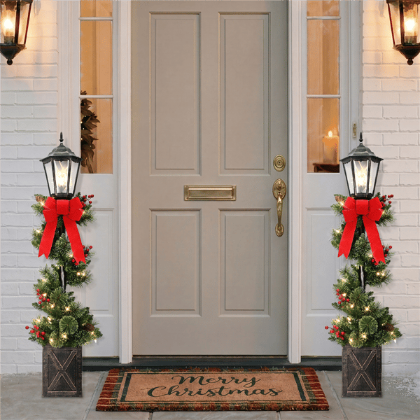 Puleo International 4ft LED Artificial Adorned Lamp Post Set of 2